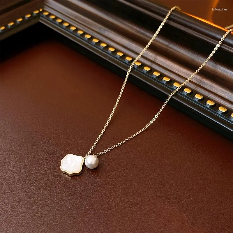 Pendant Necklaces KAITIN Pearl Necklace For Women Temperament Collar Chain Shell Woman's Gold Plated Jewelries Wholesale