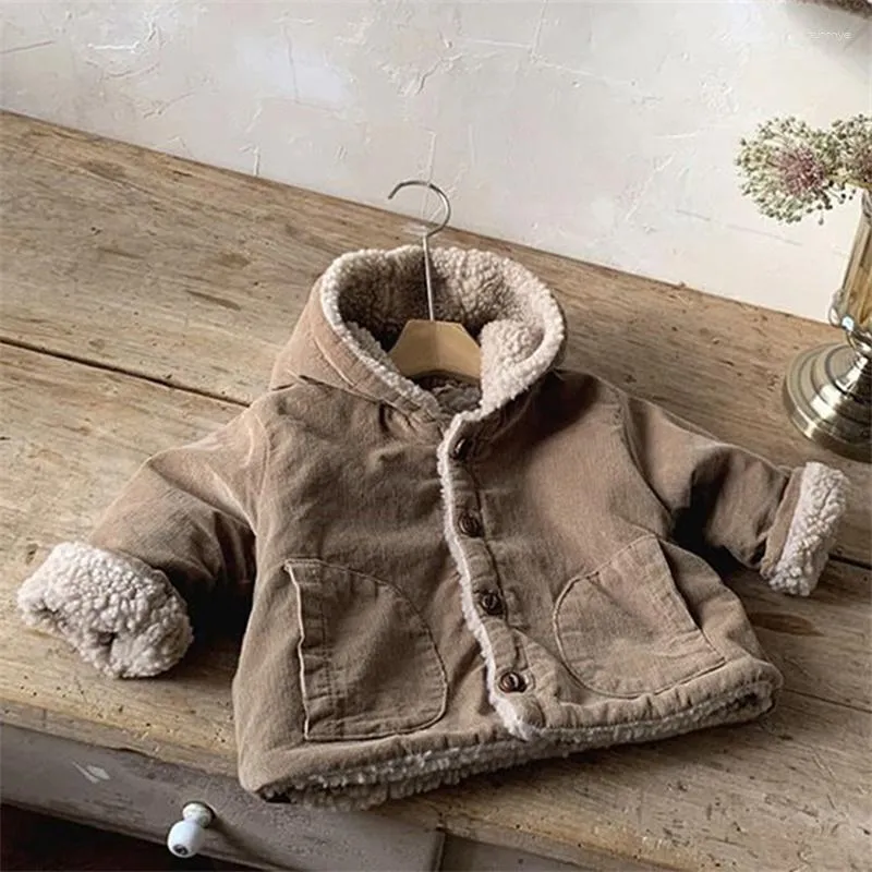 Winter Childrens Hooded Sherpa Corduroy Lamb Wool Thickened For
