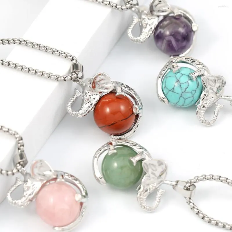Pendant Necklace: Natural Stone Elephant Amethyst Ball with 60cm