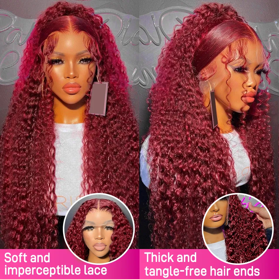 Red Curly Wave LaceFront Wig 24-26 inches!! Amazon.com : Burgundy Lace Front Wigs for Black Women 24  main image 3