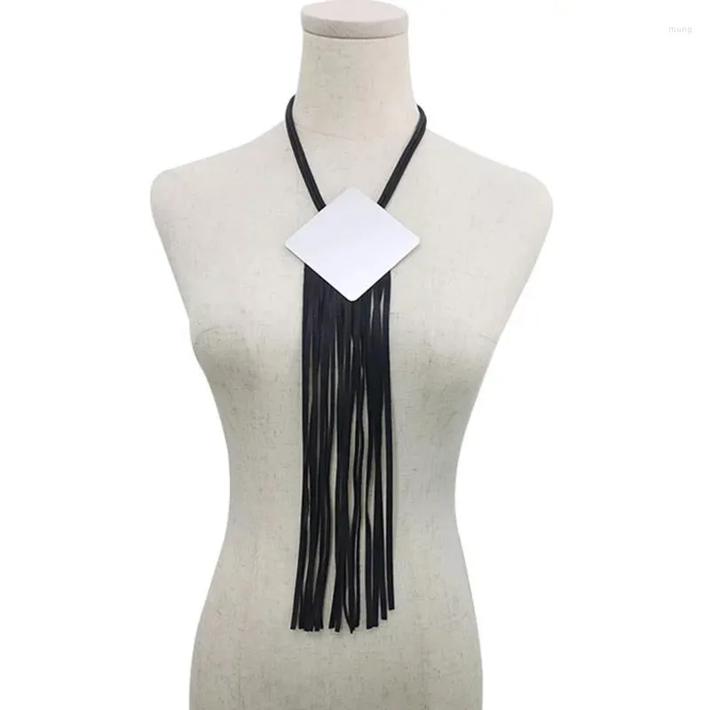 Hanger kettingen ydydbz grote vierkante vorm metaalleer lange ketting voor dames punkstijl kleurrijke kwast kostuum sieraden