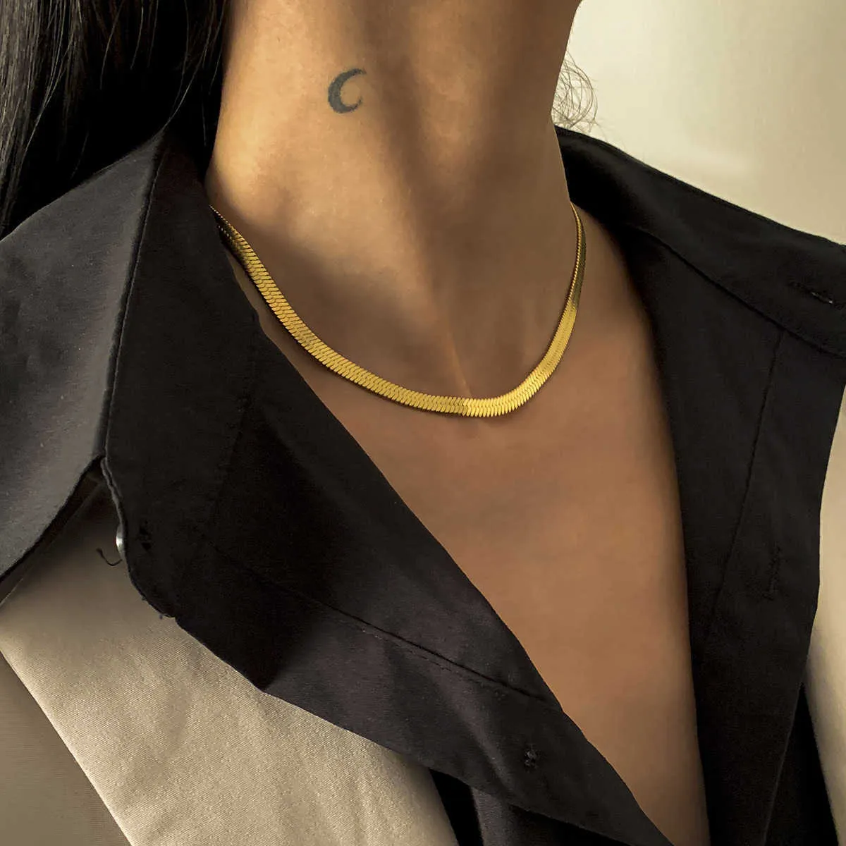 Fashion 18k Gold Necklace 4mm 18 20 22 24 Inch Blade Necklace
