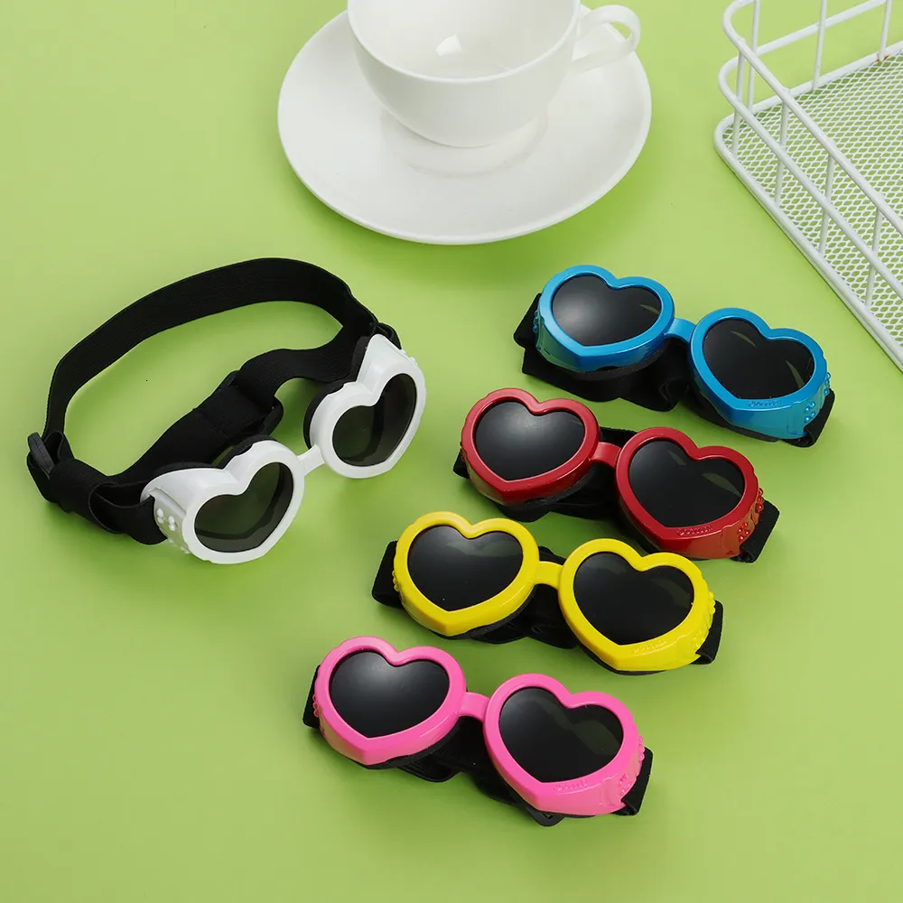 Dog Apparel 1 Pcs Heart-shaped Small Dog Sunglasses Waterproof UV Protection Dog Cat Sun Glasses with Adjustable Strap Goggles Pet Products 230812