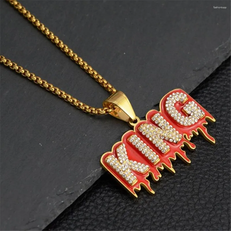 Collane a ciondolo Hip hop a ghiaccio di bling lettera king gold color gold in acciaio inossidabile catene per donne hiphop gioielli hiphop