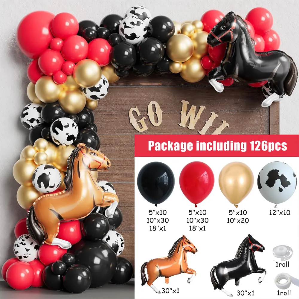 Lot De 12 Ballons Anniversaire Western Cheval | Motifs Cowboy, Cactus | Pour Fête Enfant Thème Cowboy | Latex 30cm