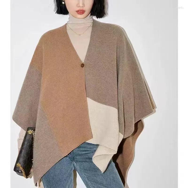 Scarves Smpevrg Woman's Shawl Fashion Winter Pacthwork Scarf Big Cappa Elegant Thick Female Capes Wool Knitted Oversize Wraps