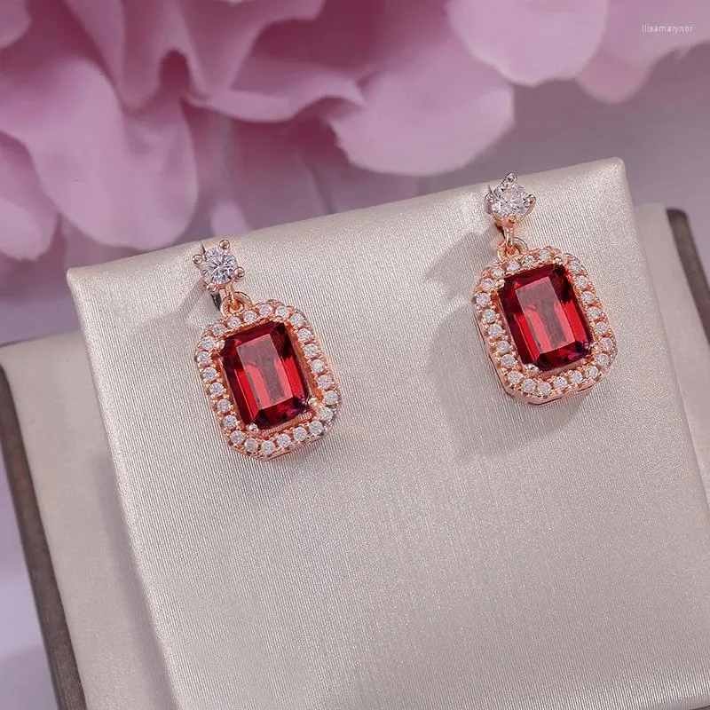 Dangle Earrings Fine Jewelry Sterling Silver S925 Drop Natural Garnet Red Square 1.1ct Gemstone For Women Luxury Brincos CCEI025