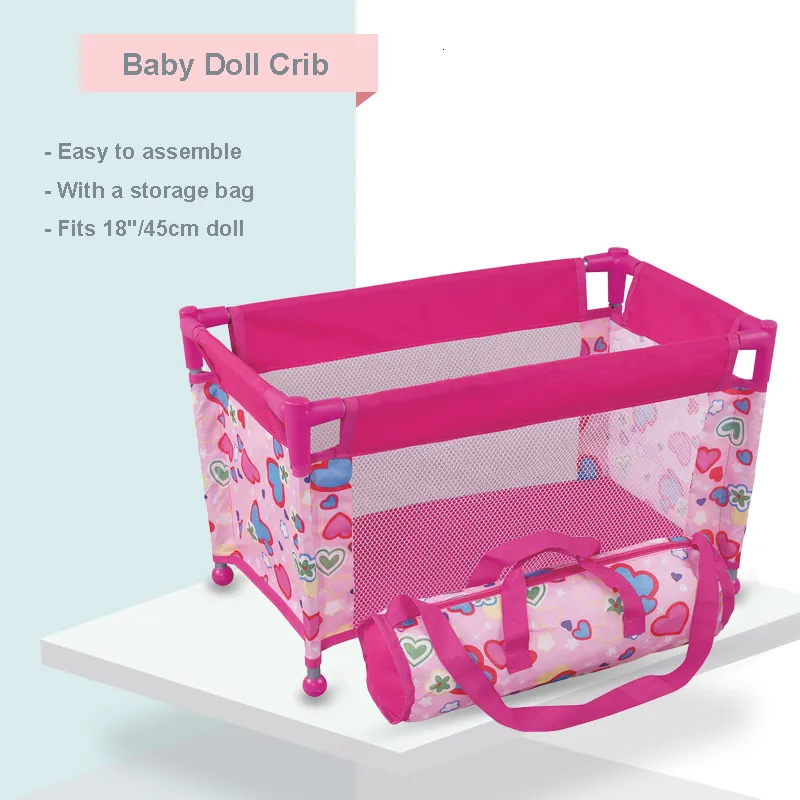 Tools Workshop Baby Doll Crib Pack och Spela tillbehör Simulering Diy Doll Bed upp till 18 dockor med Carry LEWER BAG Toy Gift for Girls and Kids 230812