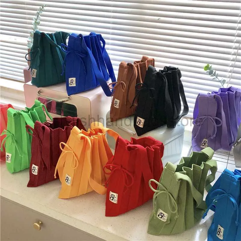 Shoulder Bags Female Wool Knitted Pleats Tote Organ Bag Designer Chic Stitching Contrast Korean Fashion Shoulder Shopper Handbag For Womenstylishhandbagsstore