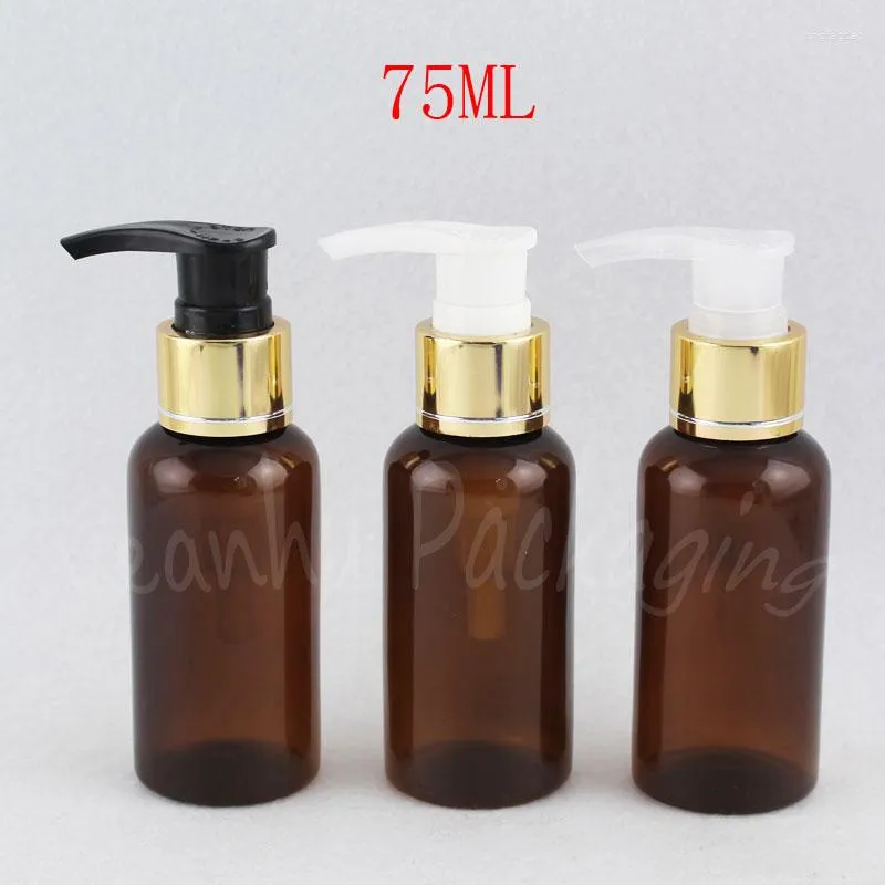 Bottiglie di stoccaggio 75 ml bottiglia di plastica a spalla rotonda marrone con pompa a spruzzo a grilletto da 75 cc lozione / shampoo sub-bottling contenitore cosmetico vuoto