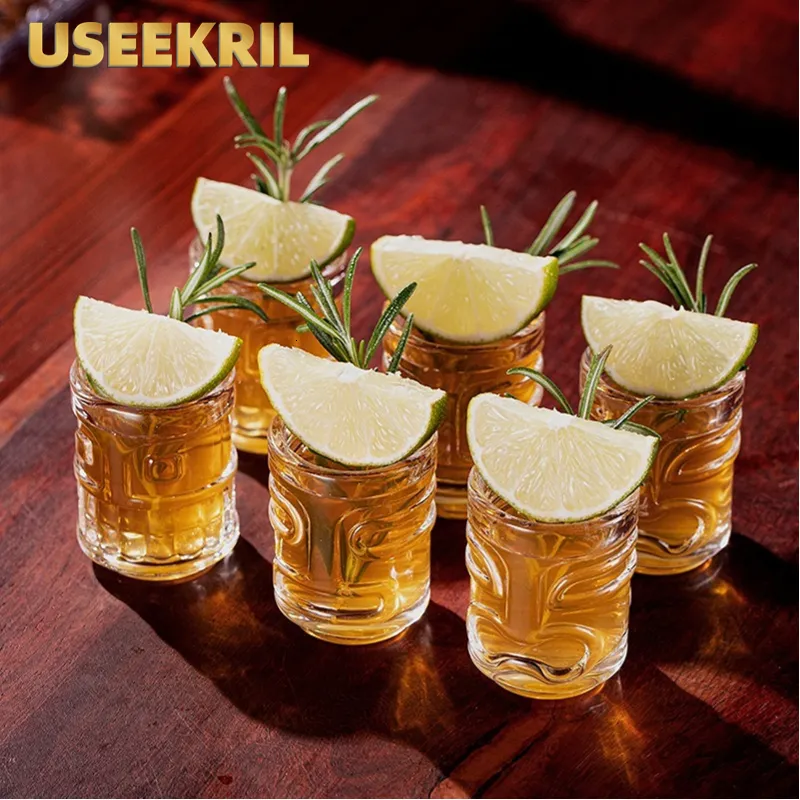 Vinglas Creative Mini Tiki Glass Cup S Stacking Cups Cocktail Set med 6 hål Tray Bar Accessories 230812