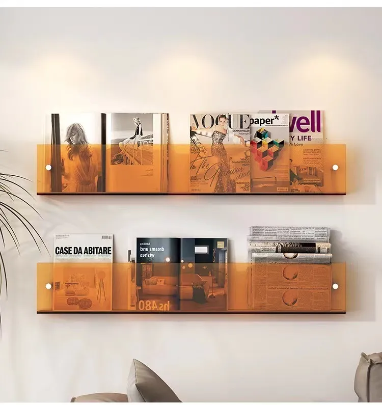 Decorative Objects Figurines Creative Acrylic Storage Shelf Magazine Wall Mounted Book Rack spaper Decor ZC849 230812
