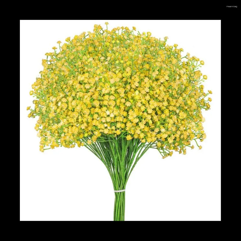 Flores decorativas 12pcs Baby Breath Gypophila Plantas artificiais Decoração de festas de casamento Real Touch Diy Home Garden (amarelo)