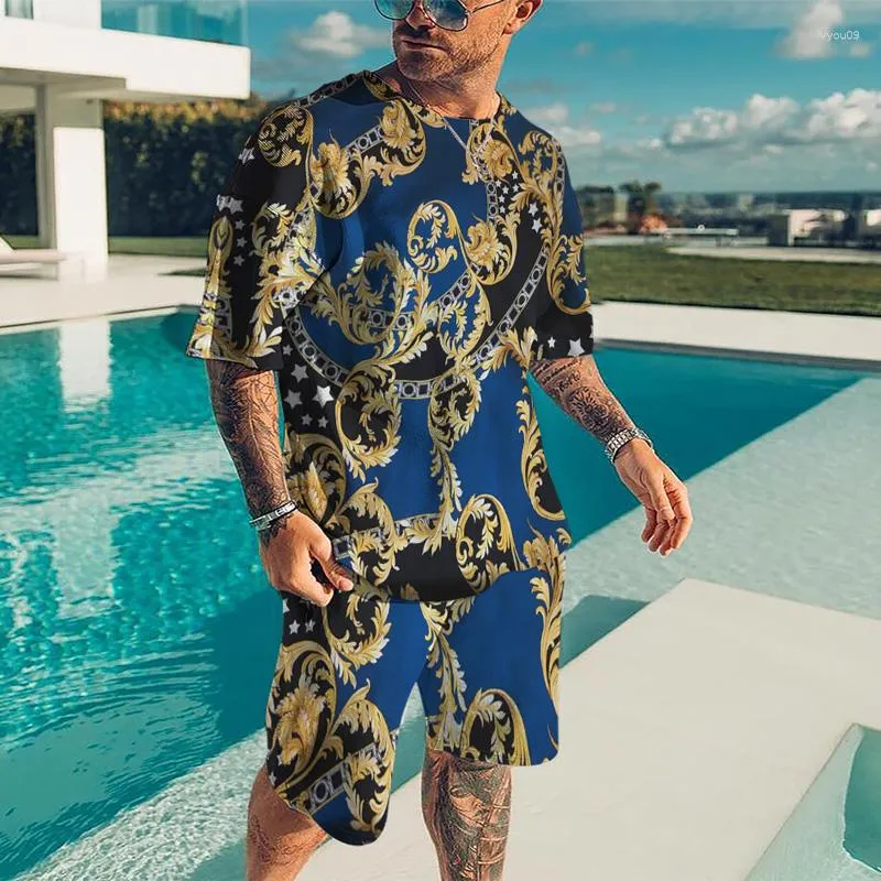 Men s Tracksuits Luxury Pattern Vintage Summer Oversized T shirt Casual Harajuku Suit Fashion Streetwear Man Clothing Men Tracksuit 2 piece