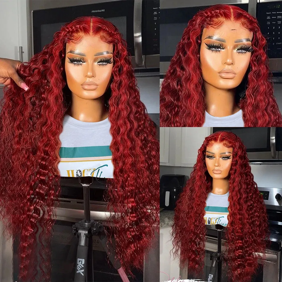 5x5 Deep Wave 99j Burgundy Lace Front Human Hair Wig, 220  display picture 1