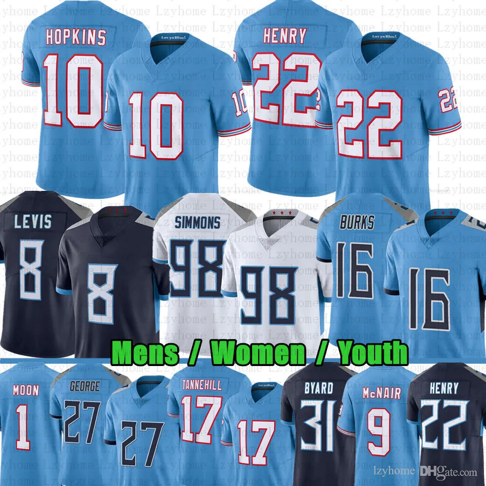 Kommer Levis Derrick Henry DeAndre Hopkins Football Jersey Treylon Burks Jeffery Simmons Kevin Byard Peter Skoronski Eddie George Steve McNair Ryan Tannehill