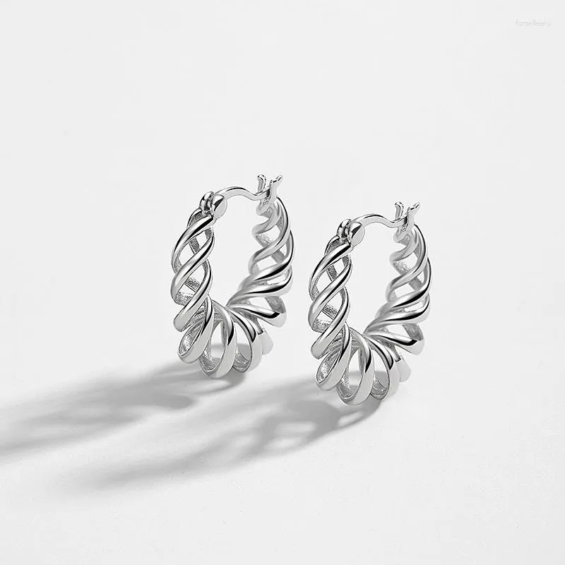 Hoop Earrings 925 Sterling Silver Geometric Multi Rows Hollow Spiral Piercing Huggie C-E1581E