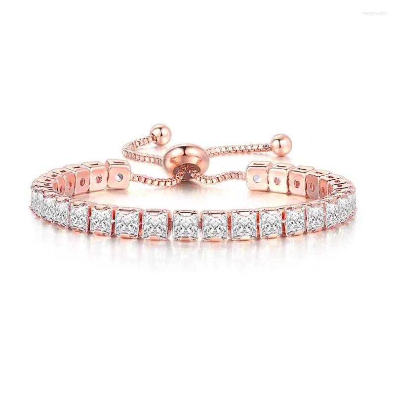 Link Bracelets Tennis Bracelet For Women Korean Luxury 4mm Square Multicolor Zircon Kpop Women's Wholesale Adjustable Jewelry DZH008