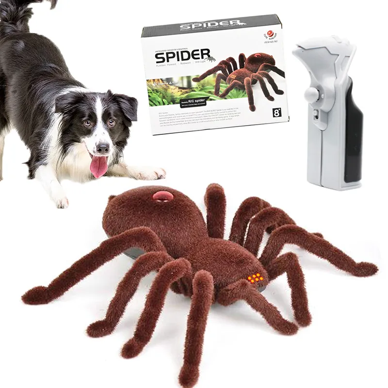 Hundleksaker tuggar Halloween Dog Toy Smart Simulated Spider med fjärrkontrollleksaker för stora medelstora små hundar Interaktiv hund födelsedagspresent 230812