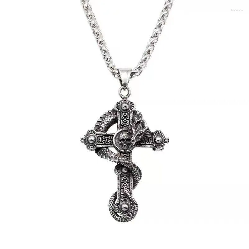 Pendant Necklaces Vintage Mens Dragon Skull Cross Stainless Steel Necklace Jewelry Chain Accessories Items