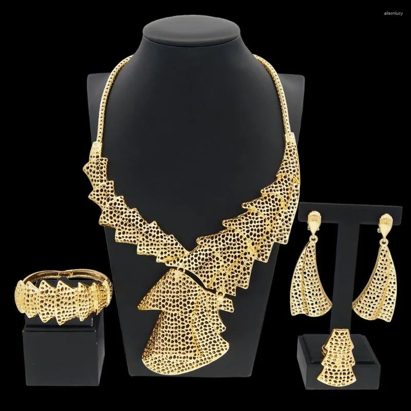 Necklace Earrings Set Africa Women's Jewelry Italian Design Bangle Ring Nigeria Style