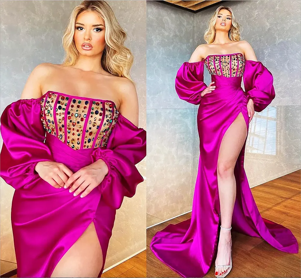 Fuchsia Plus Size Arabic Aso Ebi Sexy Mermaid Sukienki na bal