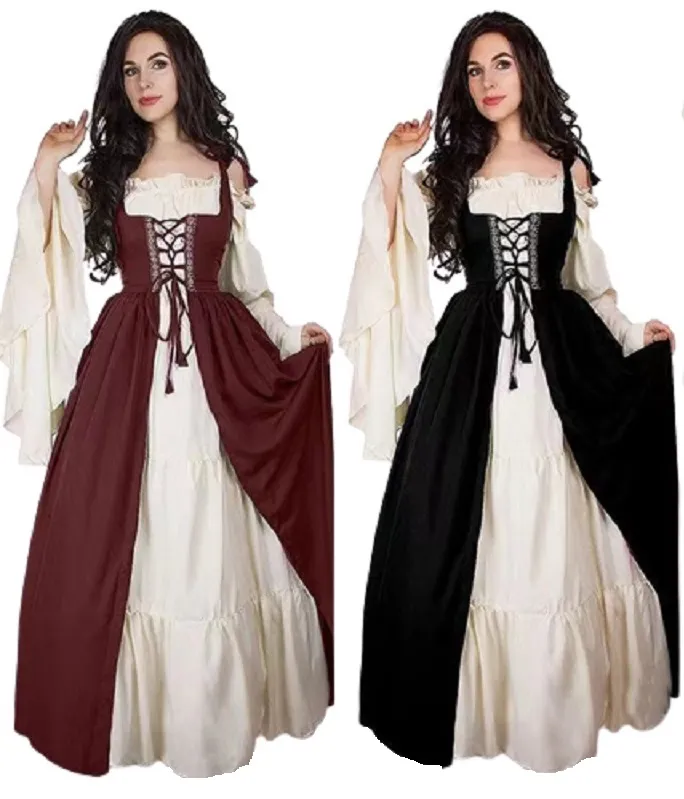 halloween kostymer kvinnor klänning cosplay kostymer medeltida klänning robe kvinnor renässans klänning prinsessan drottning kostym sammet court maid vintage huva klänning klänning