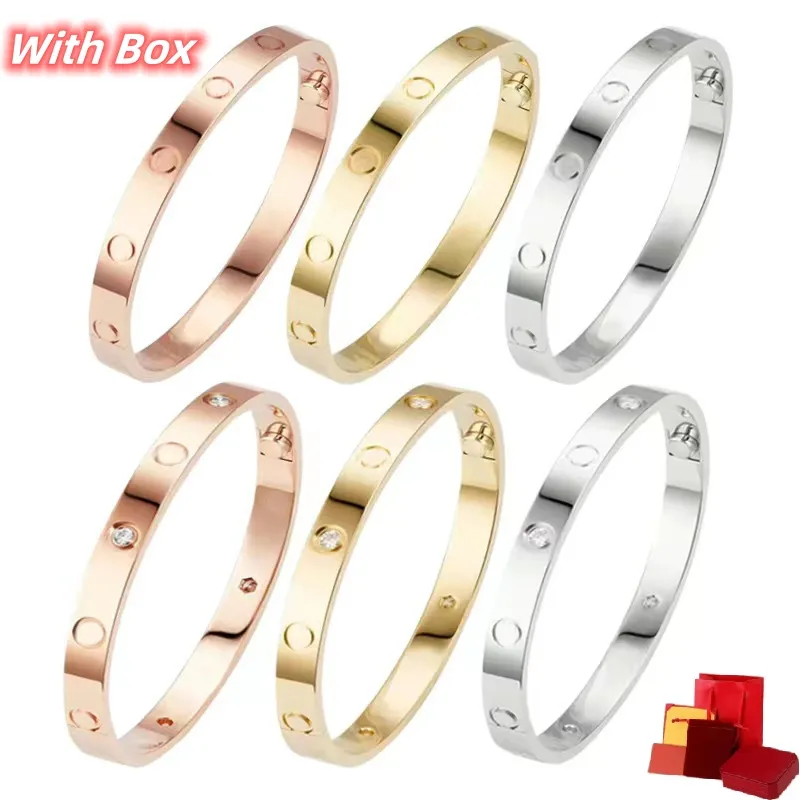 avec boîte bracelet de créateur bracelet bijoux de créateur or argent rose plaqué 4 diamants taille en acier inoxydable 16 à 22 mode luxe pour femme homme femme homme couple cadeau