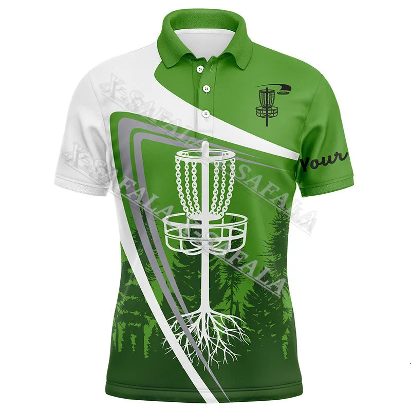Polos da uomo Disc Golf Sports Polo Shirt Green Tree Name Customed Name Mens Black and White Disc Basket Golf Disc Golf Shirts-4 230812
