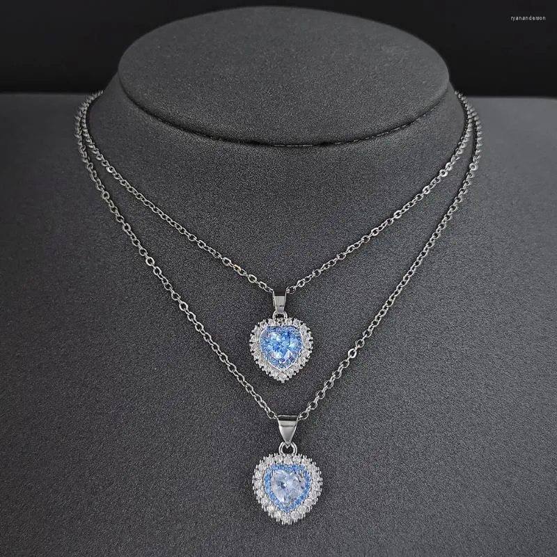 Colares pendentes 2023 Blue Color Heart Silver On The Neck for Women Anniversary Christmas Presente Jóias por atacado x6471b