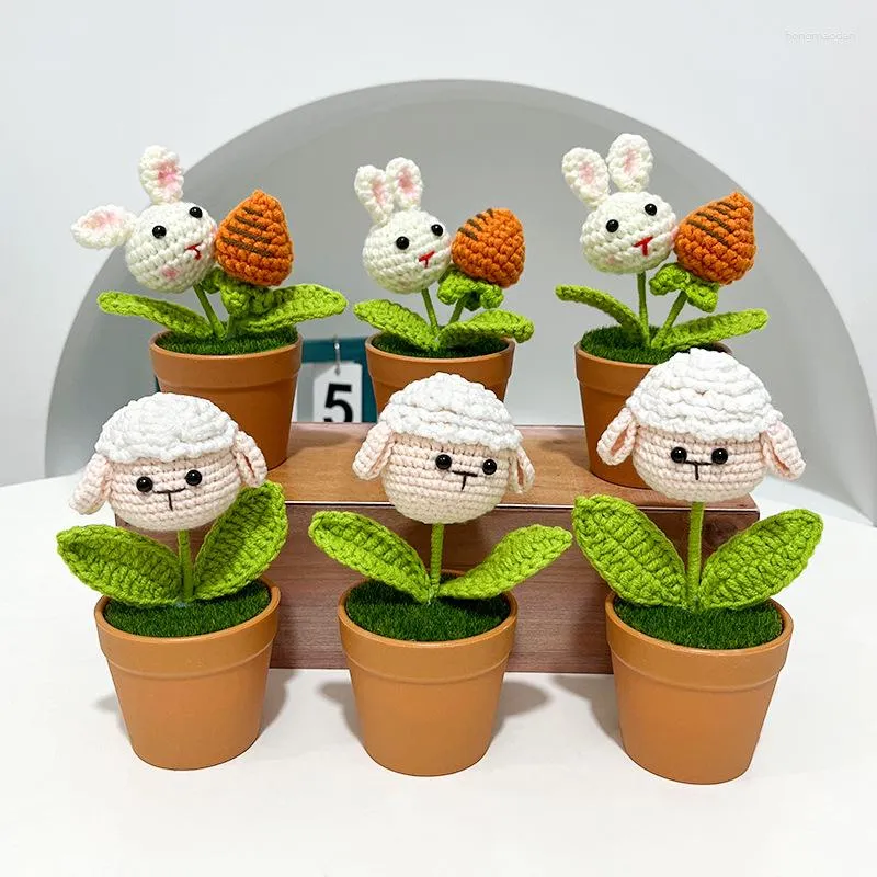Decorative Flowers Creative Handmade Wool Knitting Simulation Cartoon Carrot Potted Plant Finished Festival Birthday Gift Home