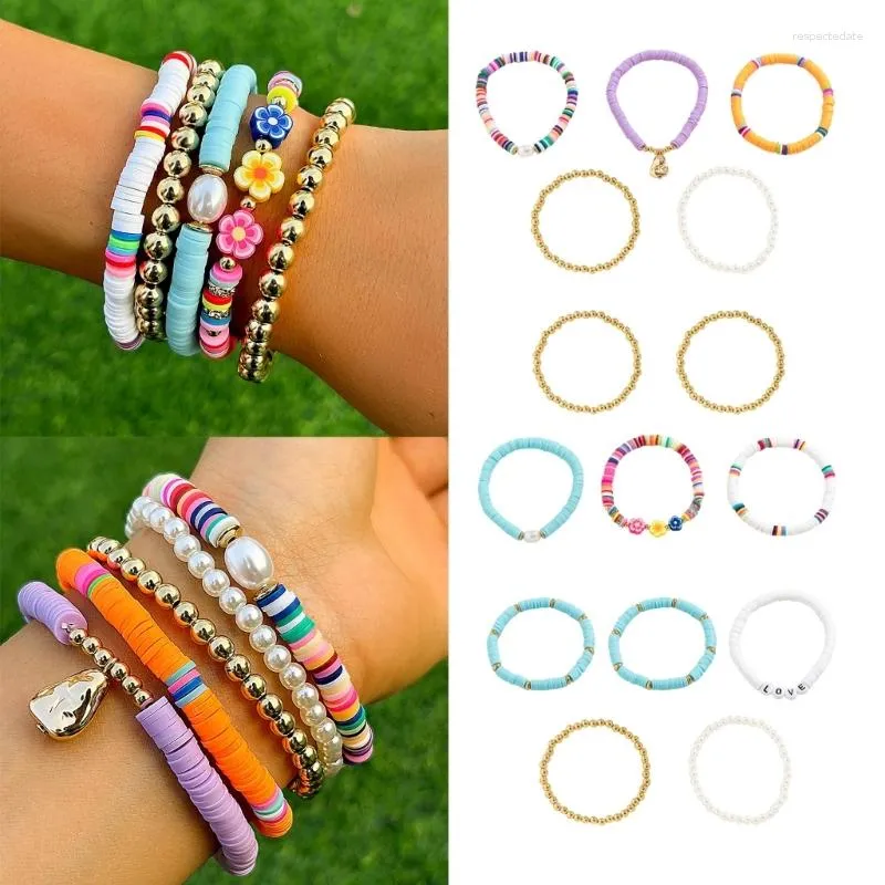 Link Armbänder gemischte Farbe Weiches Ton Perlenarmband mit Perlen Charm Bohemian Buntes Armbandmerkmal einzigartige Design Handgelenk Schmuckschmuck