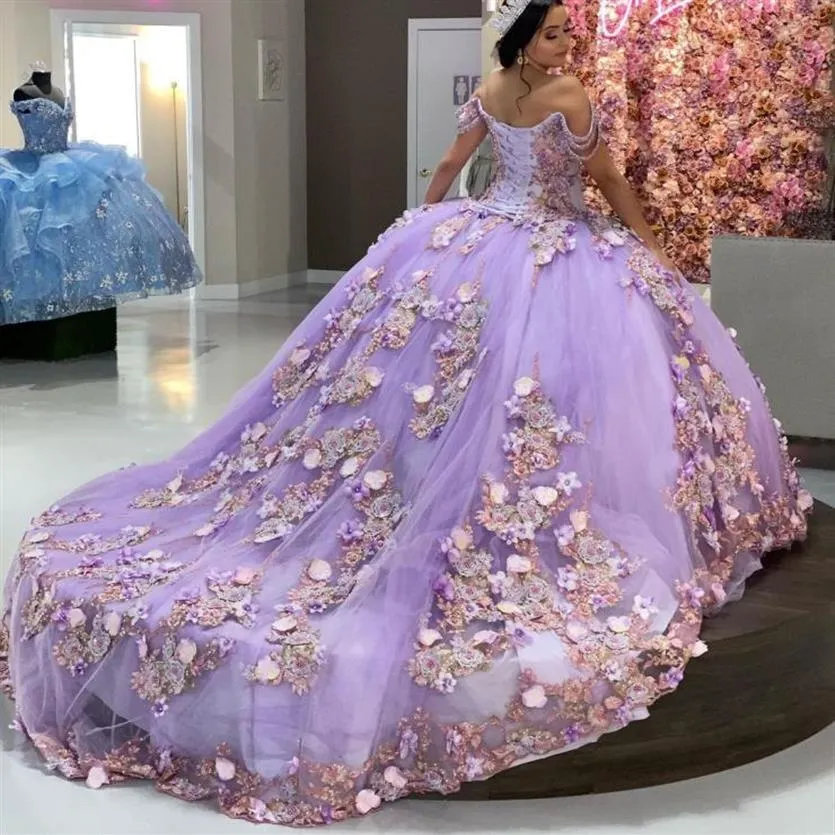 فاخر قبالة الكتف حبات أرجواني quinceanera كرات الكرة الحلو 16 سنة فساتين الأميرة لمدة 15 سنة فيديس دي 15 AOS ANOS8273N