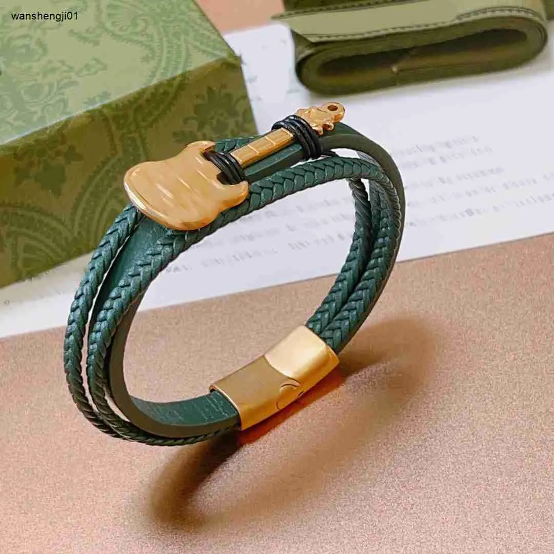 23ss fashion Chain jewelry Woven leather hand rope for women and men Metal guitar decoration Leather bracelet Including box Couple Gift