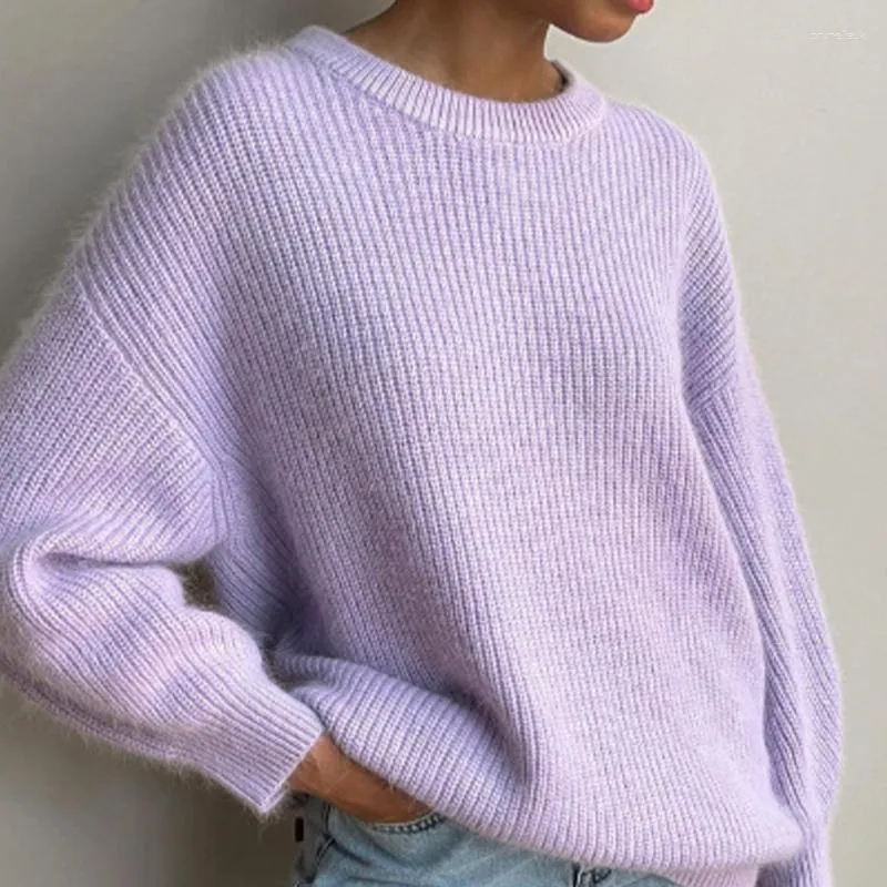 Maglioni femminili viola oversize maglione o-collo kaki Pullover a maglia per le donne inverno Autunno 2023 Spessa ragazza morbida largo