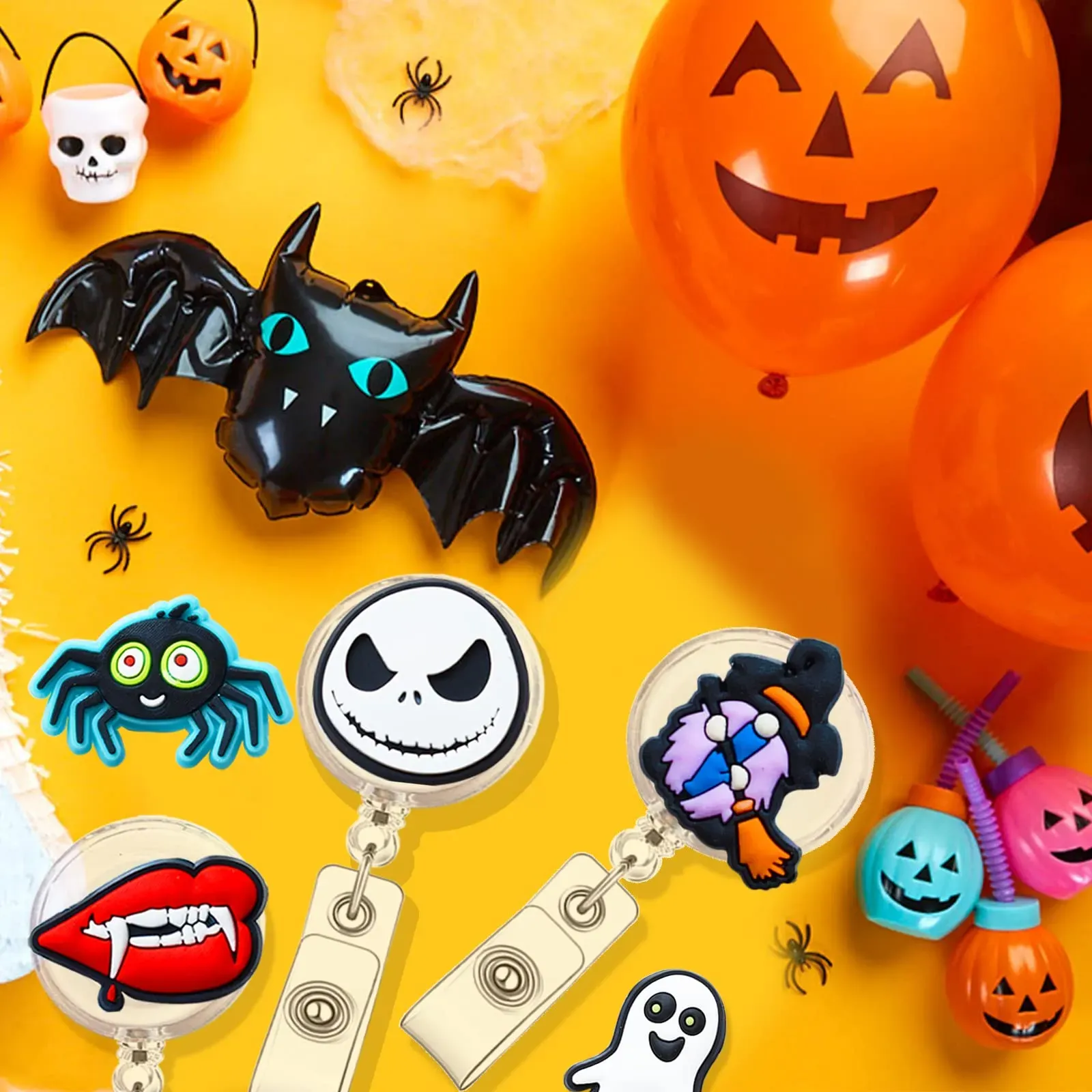 3ml halloween badge reel retractable halloween id name holder with clip name badges bat ghost pumpkin spider name badge holder for office doctor nurse worker women gifts