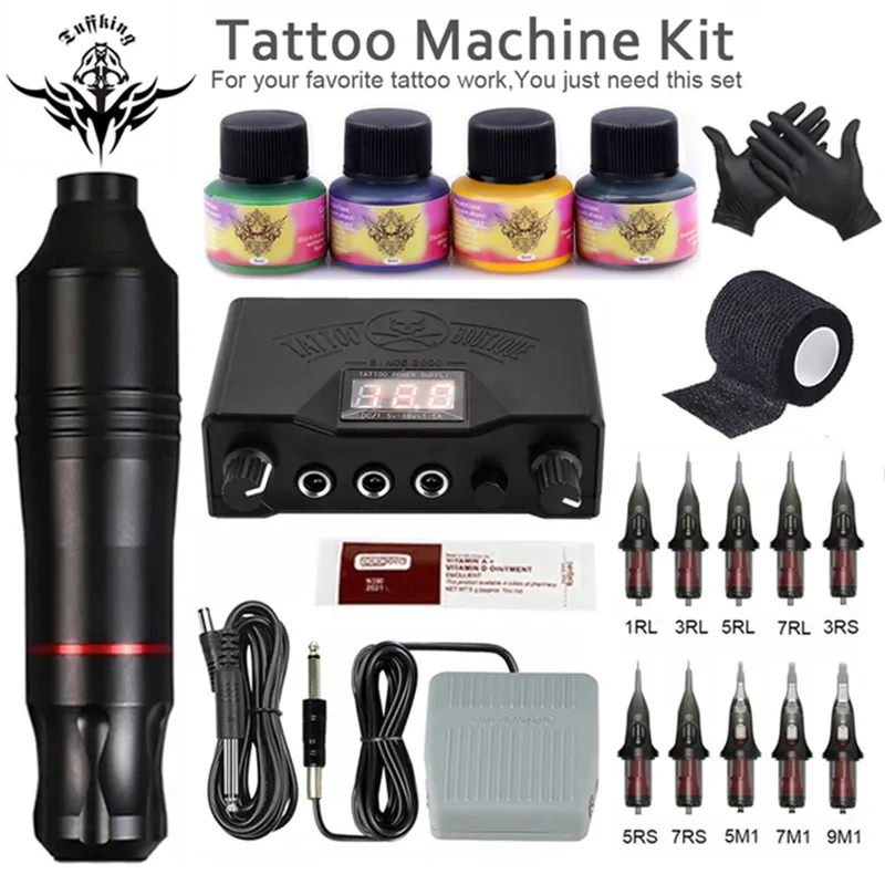 Tattoo Machine Professional Pen Complete Set Cartridge Beginner Tattoos Needle Cream Kit For Body Art Ink Supplies 230814