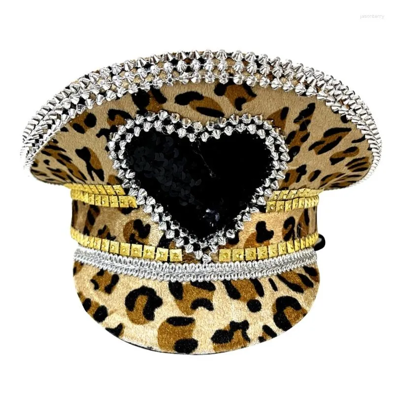 Beretti Cappello blu scuro leopardo fatto a mano con strass per donne accessori per feste per adulti Accessori per costumi femminili