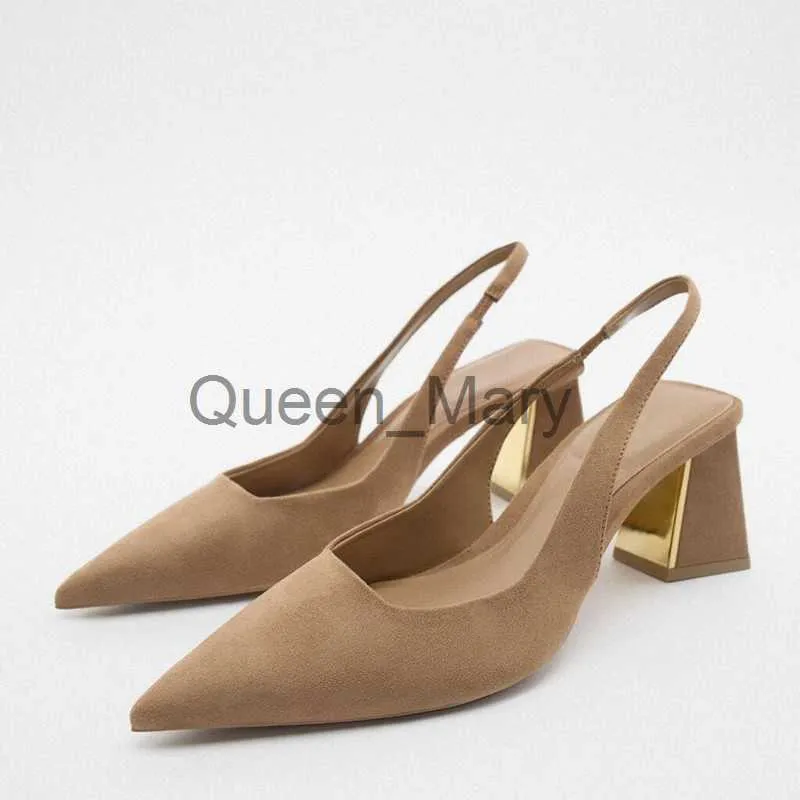 Dress Shoes Women Elegant High Heels Shoes 2023 Summer New Office Slingback Pointed Toe Block Heels Pumps Ladies Casual Sandals Zaptos Mujer J230815