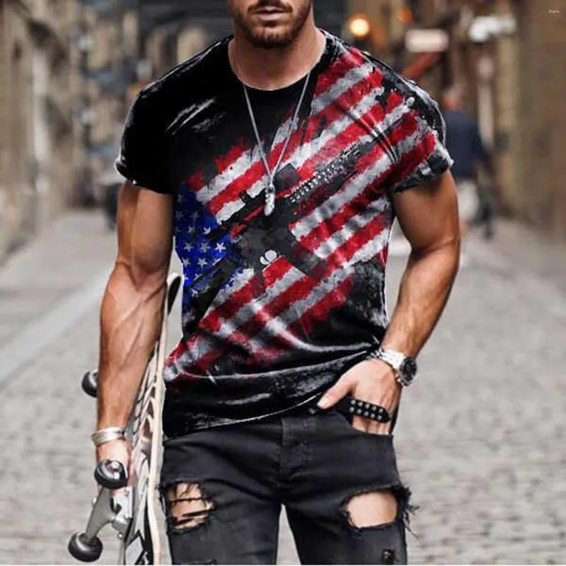 Heren Polos 2023 Zomertrend Grafische t-shirts voor mannen Y2K 3D Print USA Independence Day Tops O-Neck Street Punk Short Sleeves Sports Tee