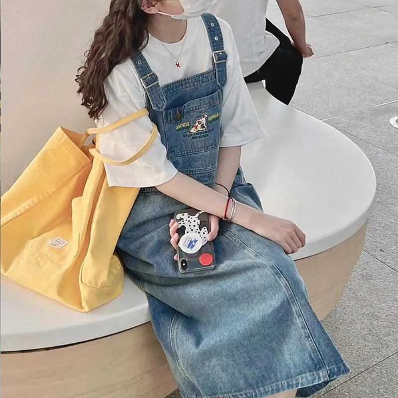 High Waisted Denim Overall Dresses POCKET SIDES DENIM OVERALL