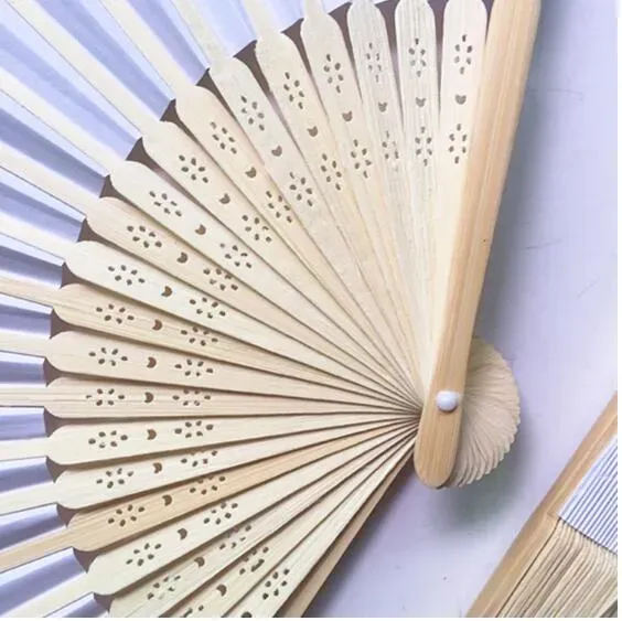 Paper Hand Fans White Chinese Fan Wedding Bridal Dance Accessories 21cm Home Decorations Hollow Wood Holding Fan WFS006