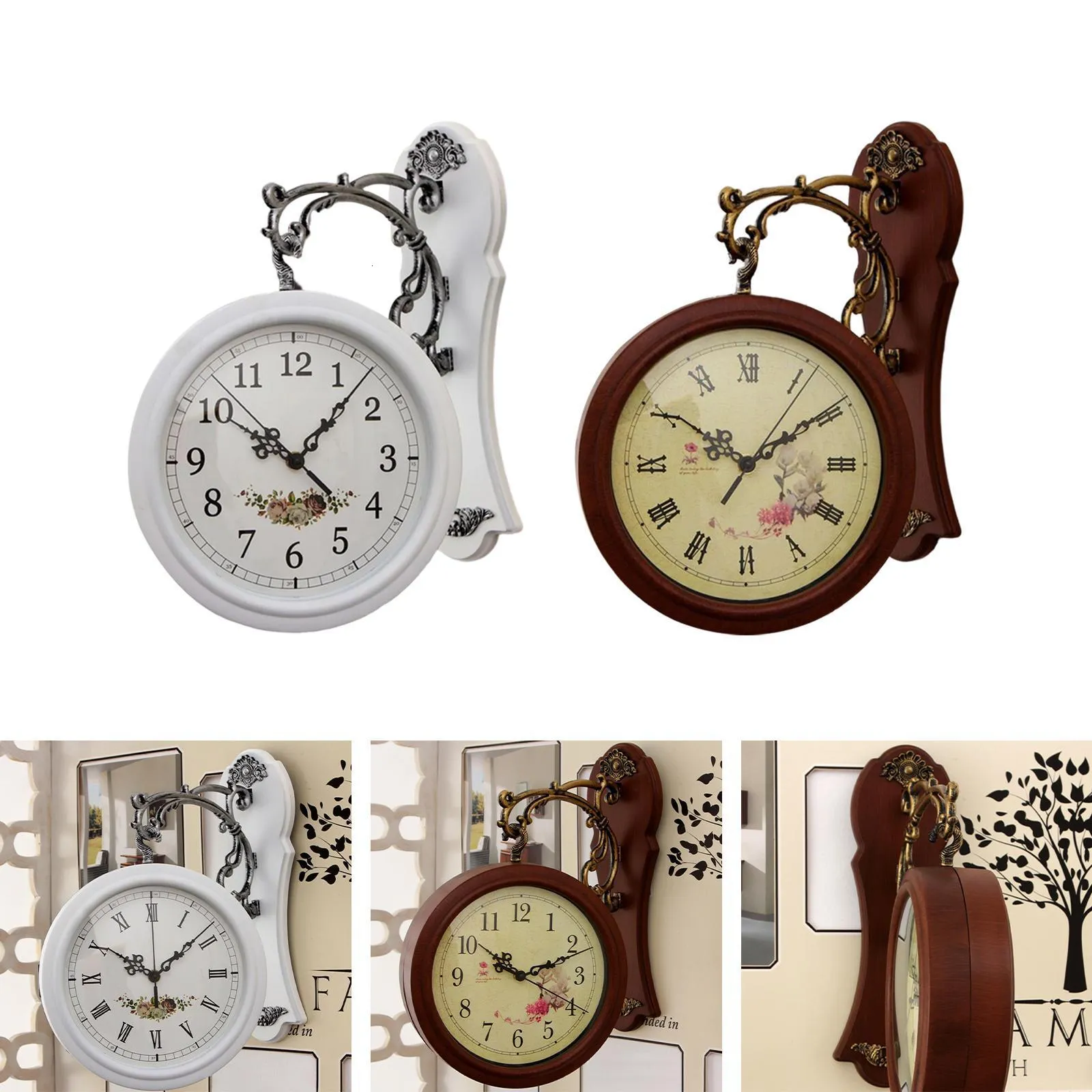 Double Sided Wall Clock Hanging Station Silent Indoor Outdoor, Kitchen