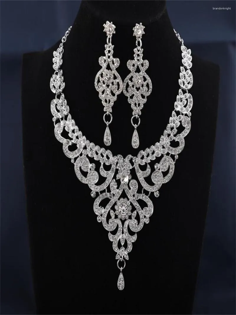 Halsbandörhängen Set Rhinestone Bridal Wedding Jewelry Accessories for Woman