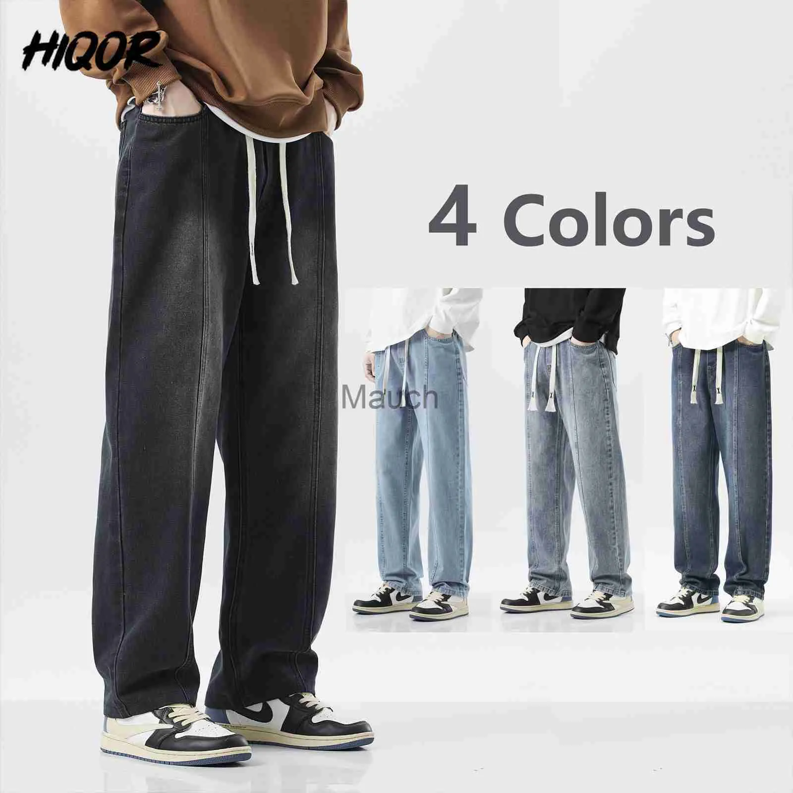 Jeans para hombres Hiqor Nuevos jeans bla hombre pantalones de pierna ancha casual jeans para hombres y2k pantalones de calles high street streetwear para hombres J230814