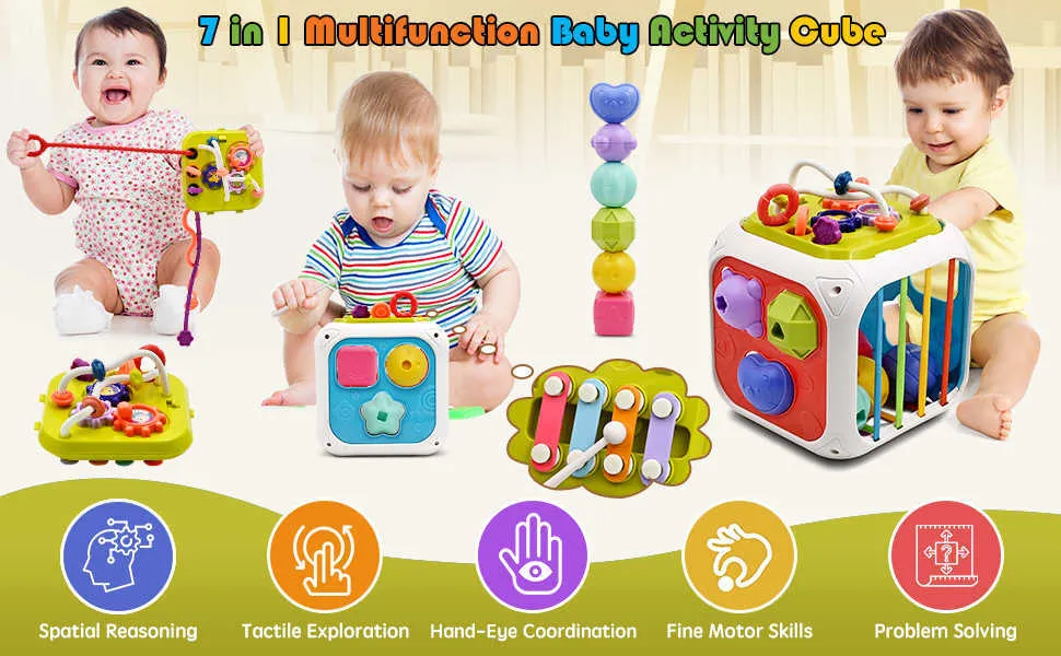 Pull Toys 7-in-1 Baby Toys for 0-6-12 Months, Sensory Shape Sorting ...