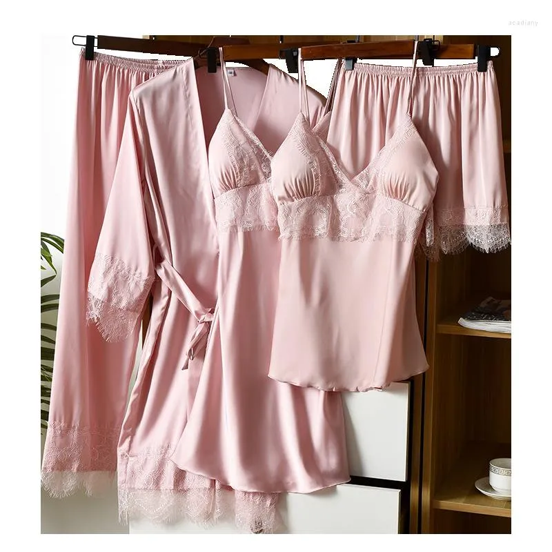 Women's Sleepwear Women Nightgown 5Pcs Pajamas Suit Raony Home Clothes Sexy Lace Patchwork Nightwear Baggy Loungewear Lingerie