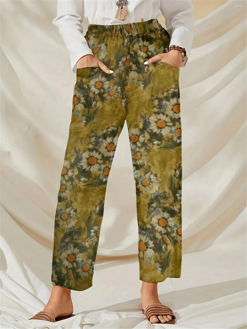 Women's Pants 2023 Casual Bloomers 3D High-definition Floral Pattern Autumn Cropped Trousers Summer Fashion Pocket