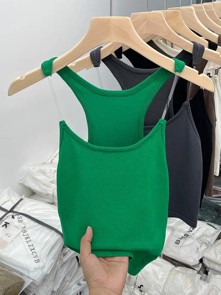 Kvinnotankar Green Crop Top Vintage Y2K Camisole Fashion Streetwear Casual Tube Kvinnlig Sexig ärmlös från axelväst sommar