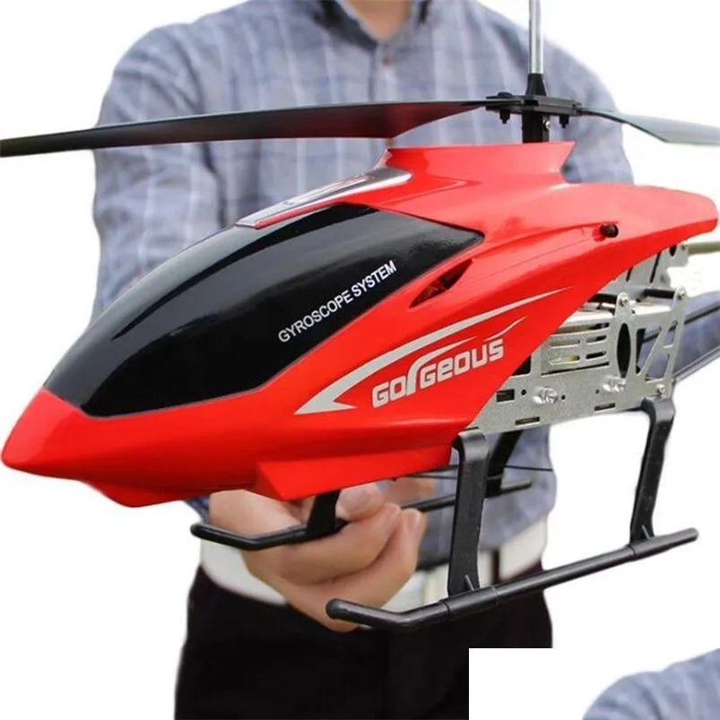 Electric/Rc Aircraft 80Cm Super Large Rc Helicopter Toys Recharge Fall Resistant Lighting Control Uav Plane Model Outdoor For Boys 2 Dhinf